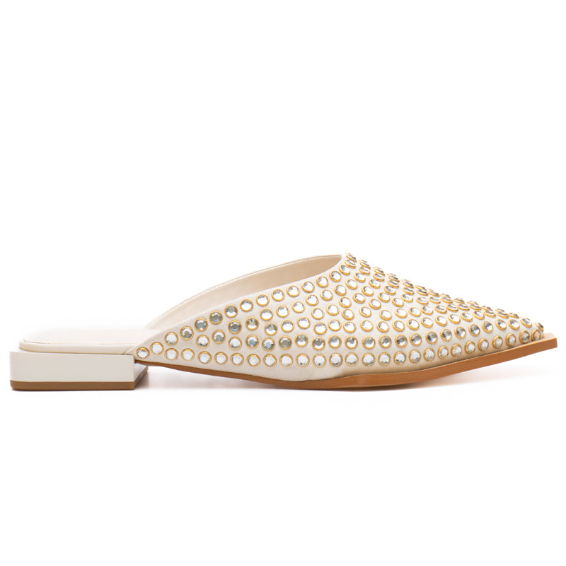 Creme Studded Slide Flats