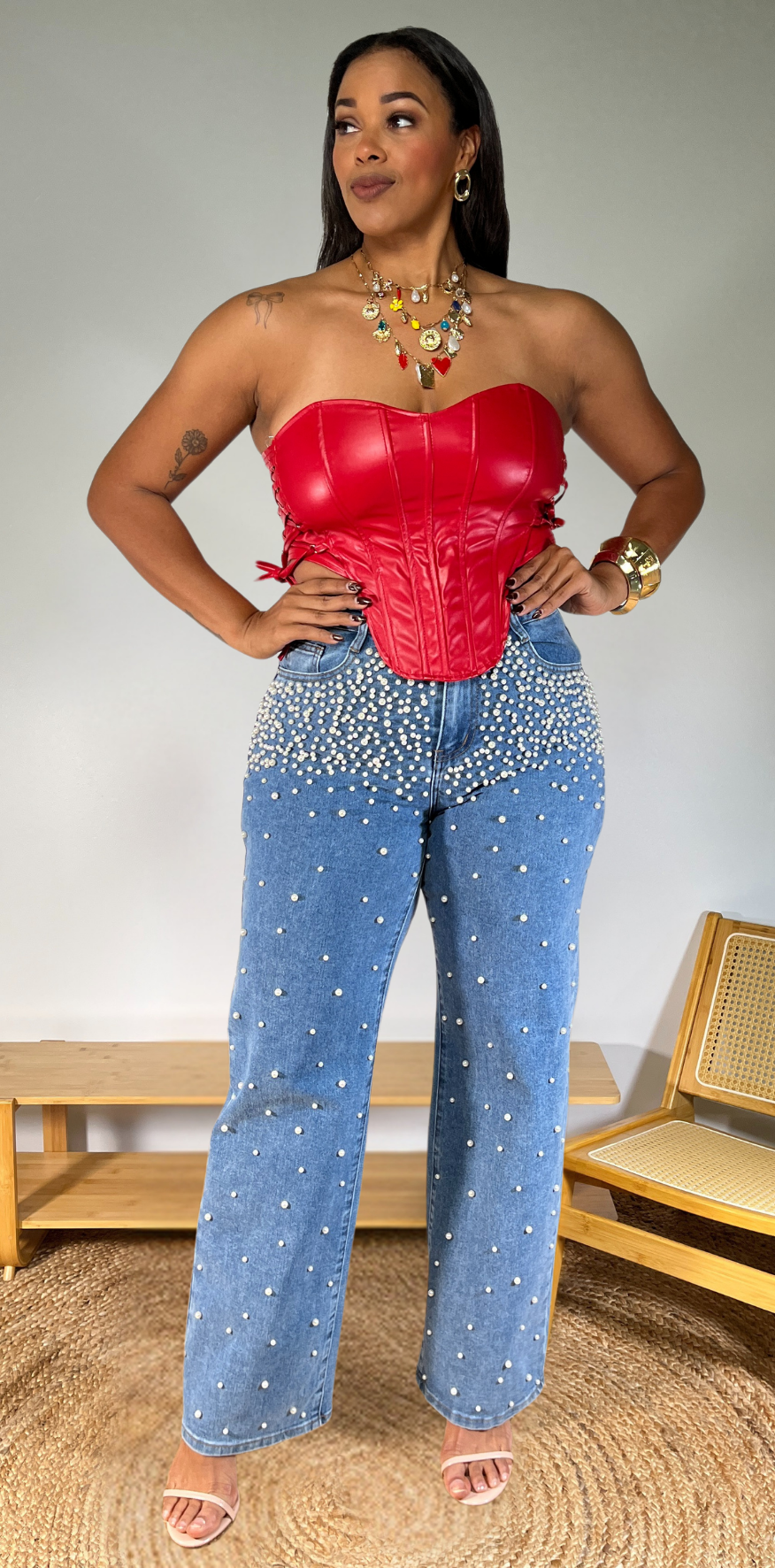 Blue Pearl Studs Jeans