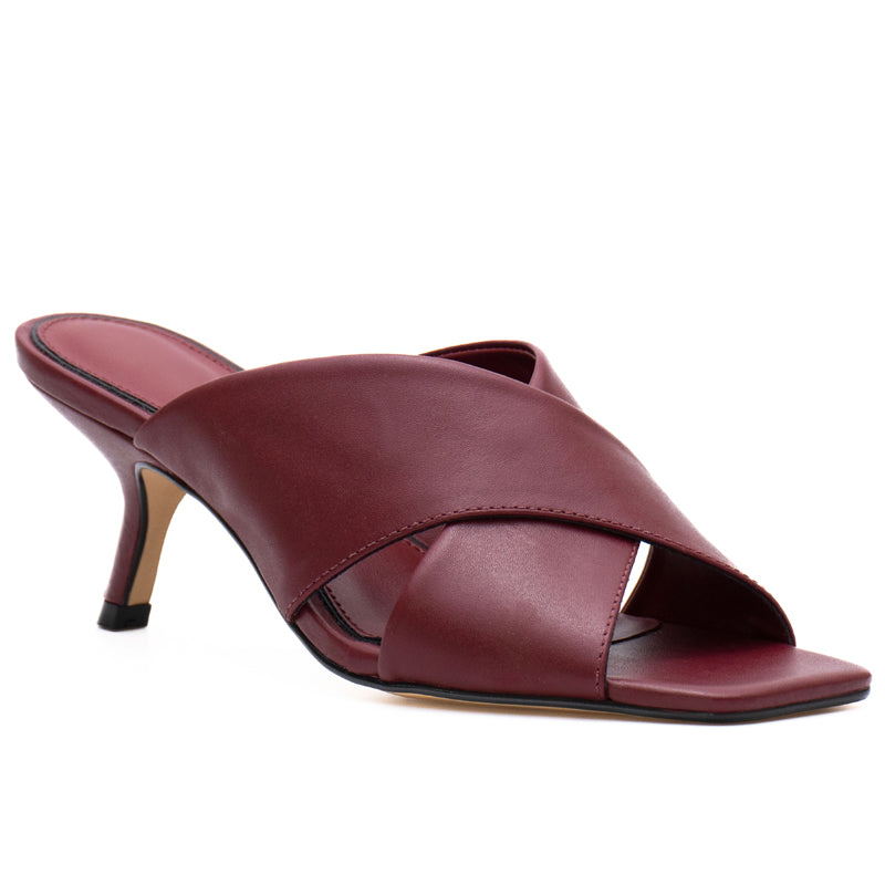 Burgundy Cross Strap Kitten Heels
