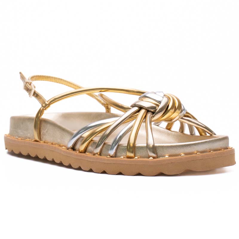 Gold and SIlver Strappy Chunky Sandals