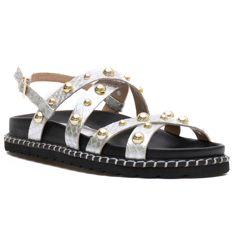 Silver Straps Black Sandals