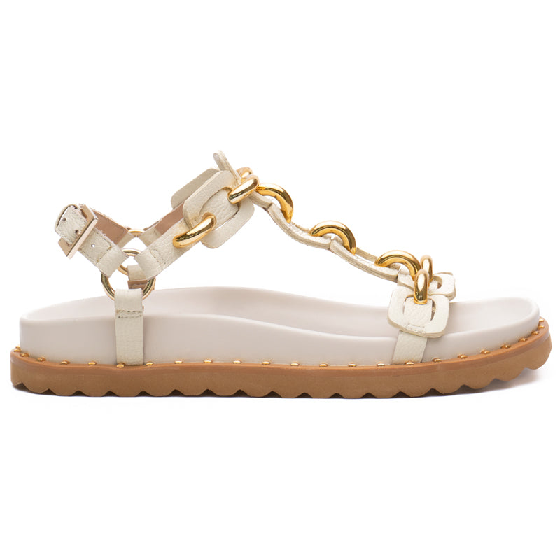 Gold Detail White Chunky Sandals