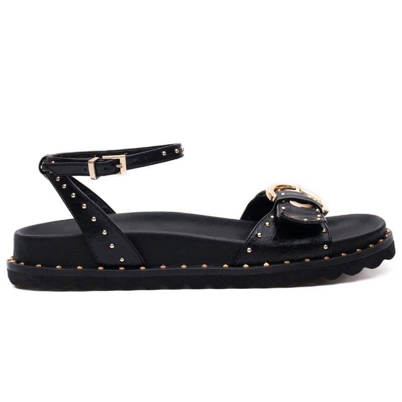 Gold Detail Black Ankle Strap Sandals