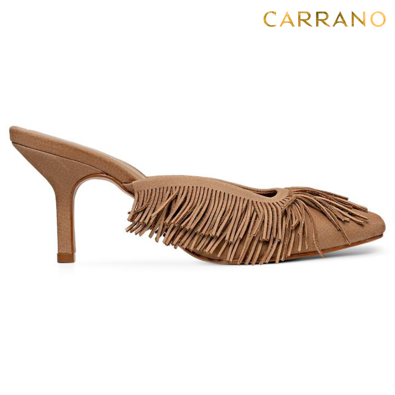 Brown Fringes Slide Heels