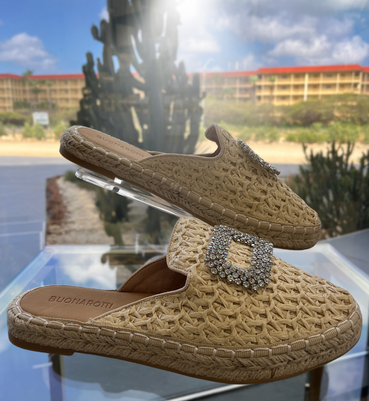 Beige Studded Slide Flats