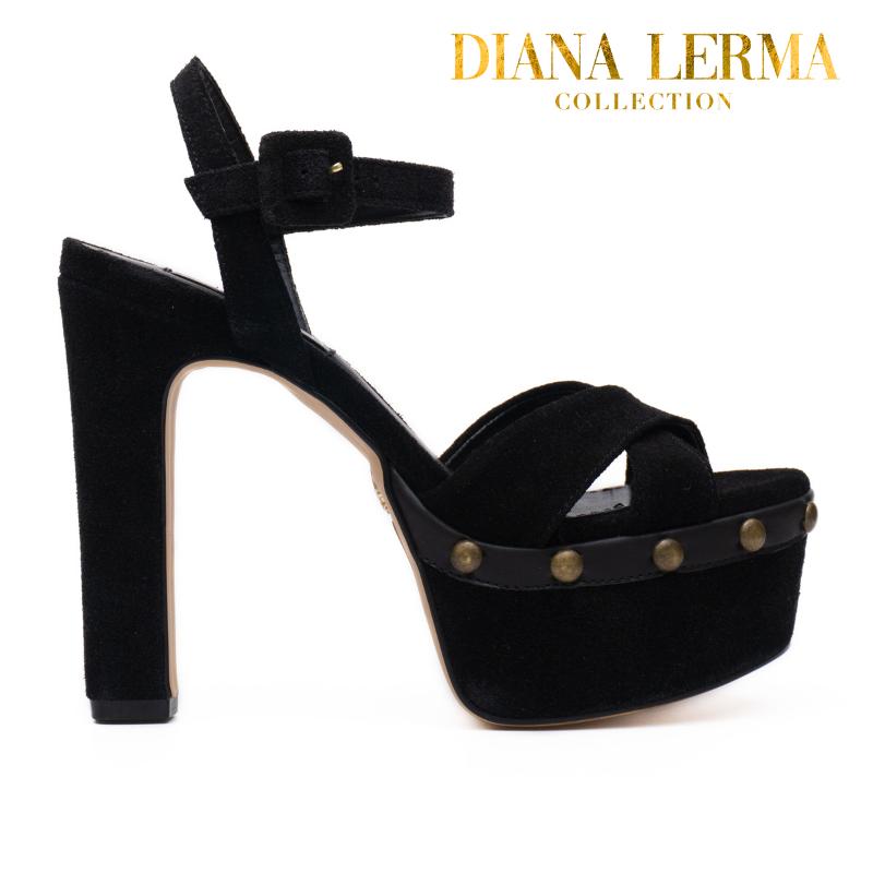 Gold Studs Black Block Heels
