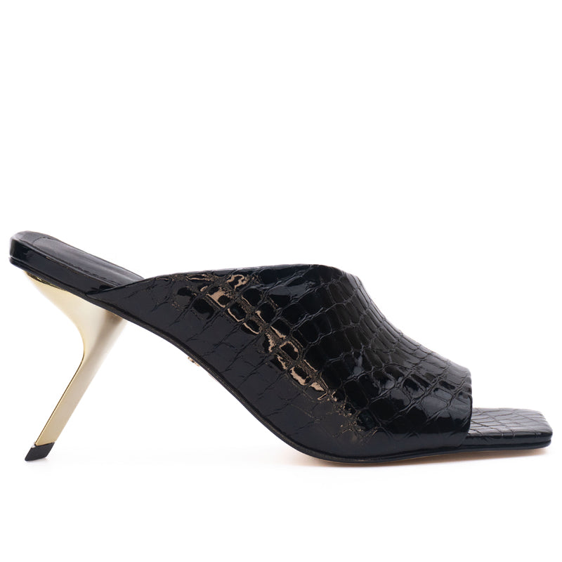 Black Textured Slide Heels