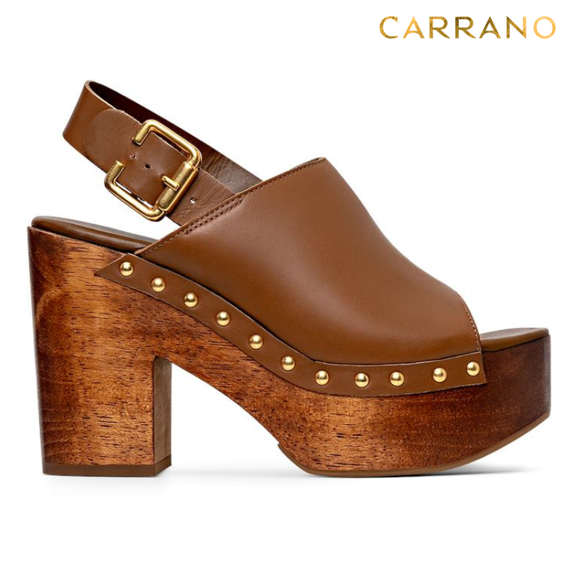 Tan Slingback Chunky Block Heels