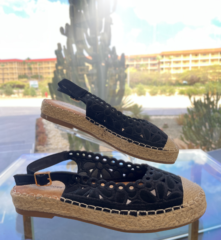 Black and Beige Slingback Sandals