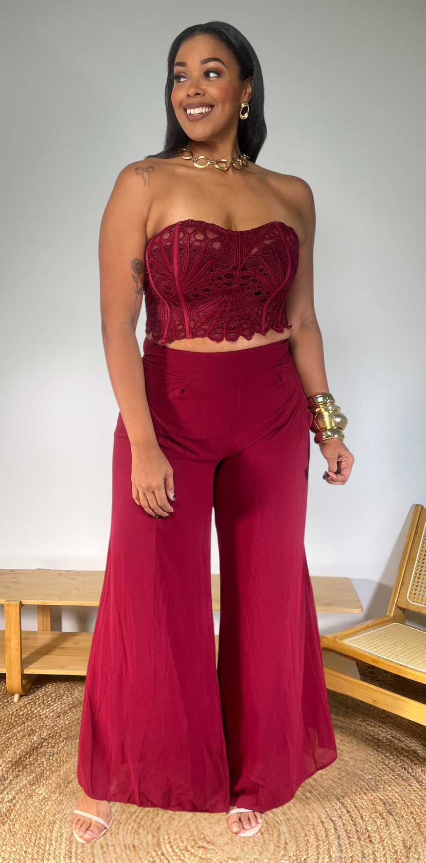 Burgundy Wide Leg Pants