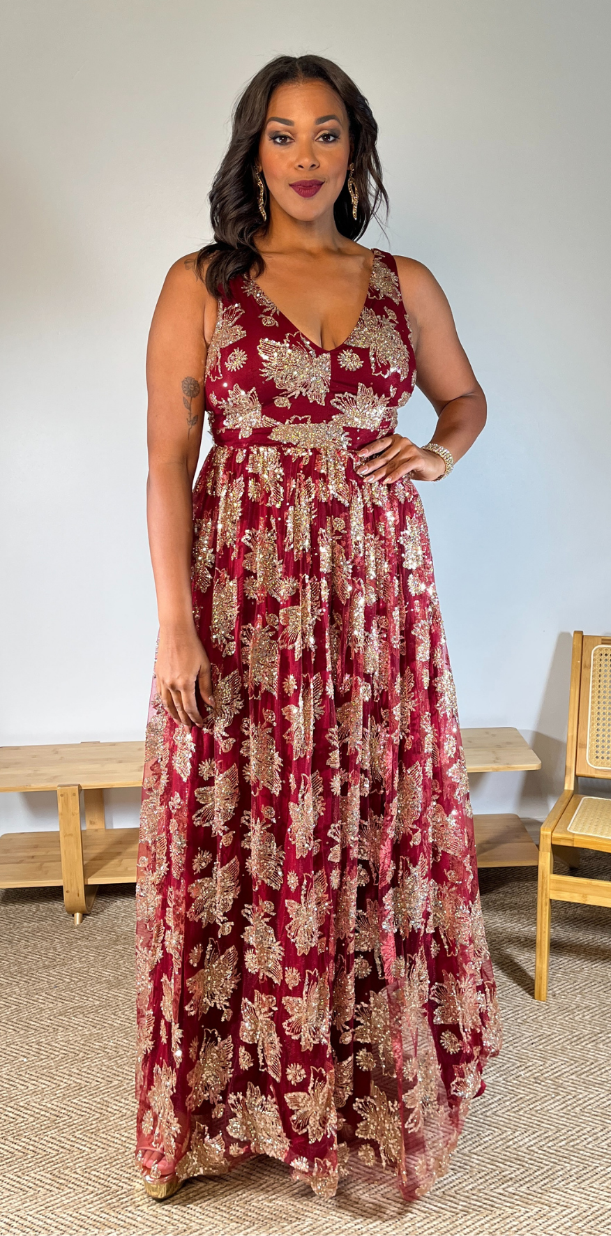 Gold Sequin Wine Dress