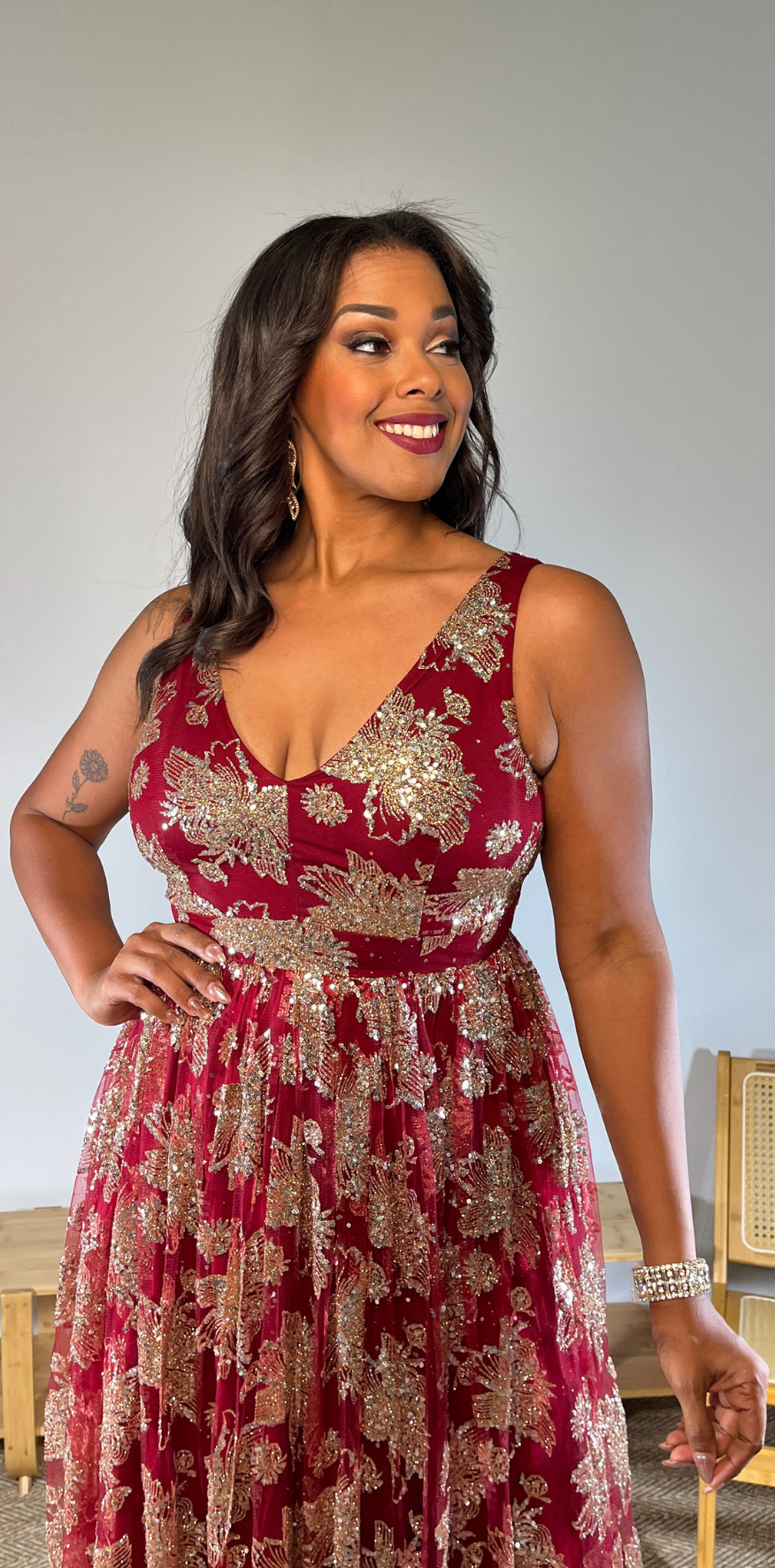 wine gold dress Gold & Wine Gold Wine Ethnic Gown by HER CLOSET for rent online