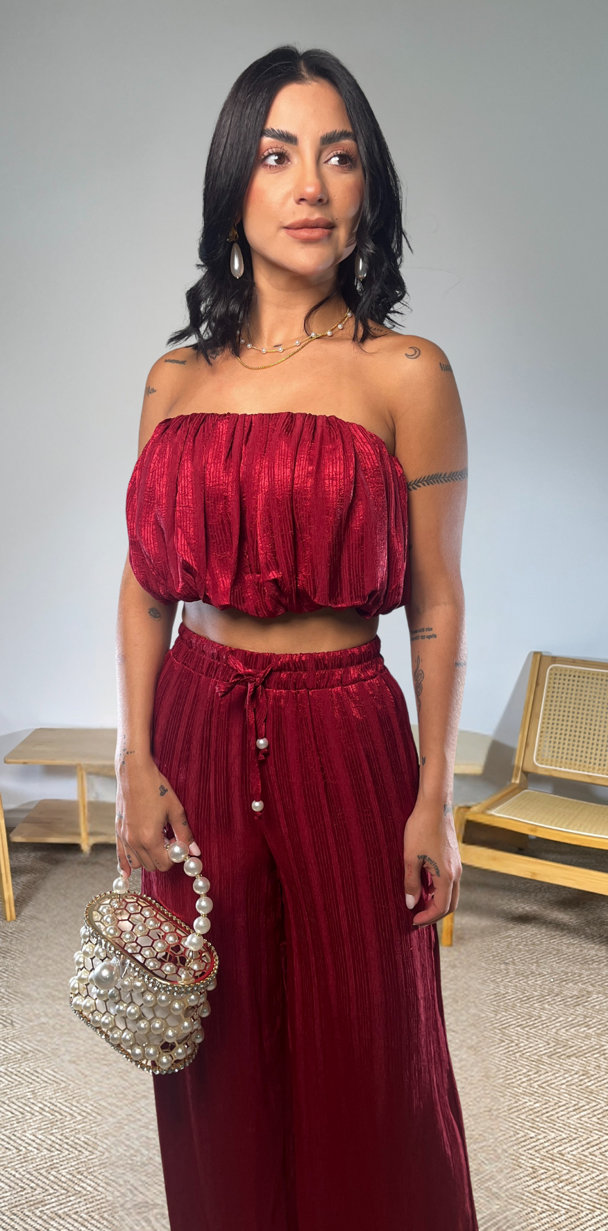 Burgundy Crop Blouse