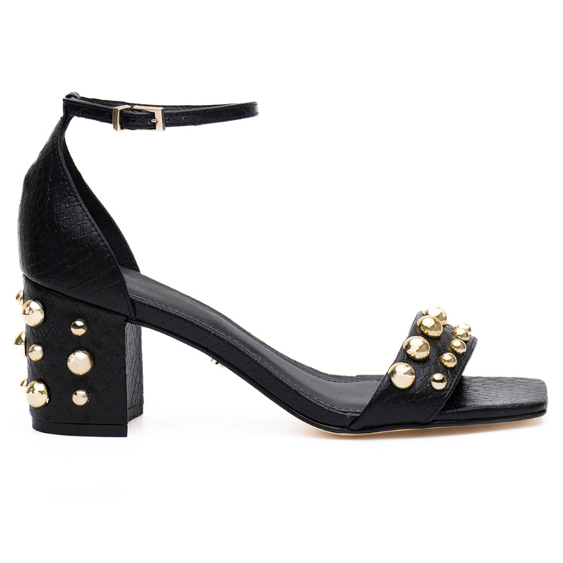 Gold Studs Black Block Heels