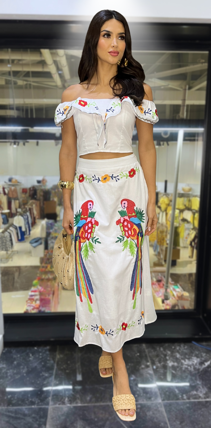 White Floral Details Skirt