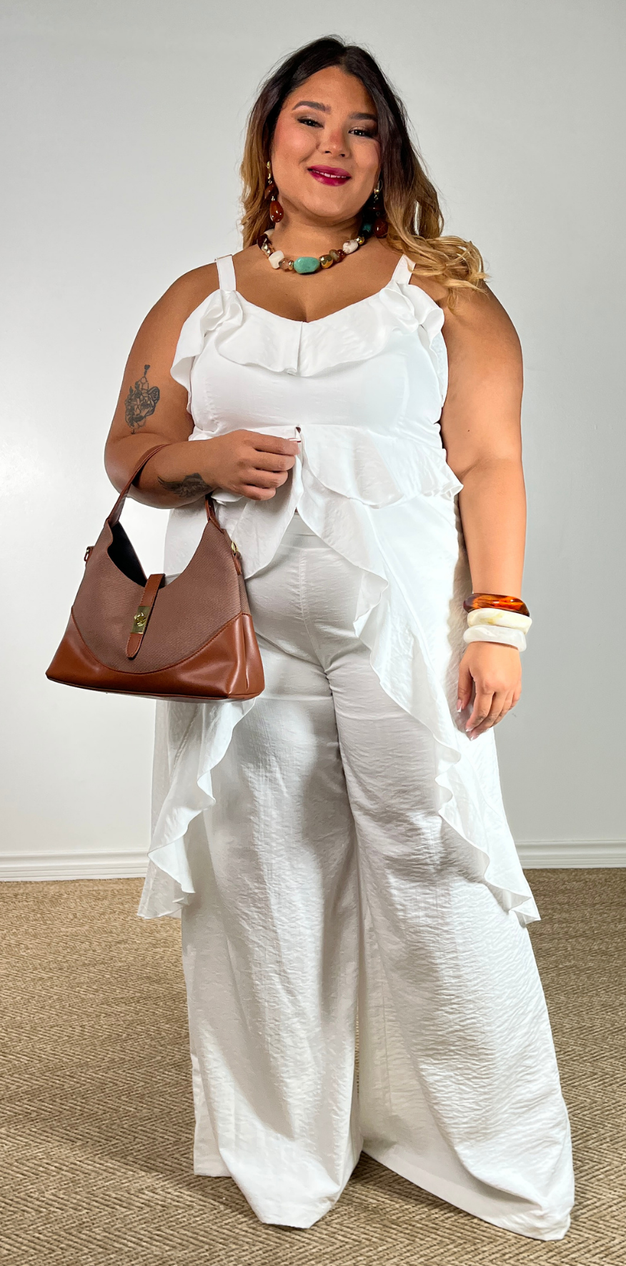 Ivory Textured Palazzo Pants