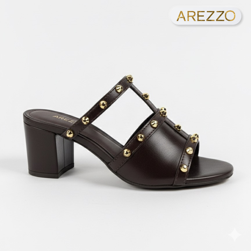 Gold Studs Brown Block Heels