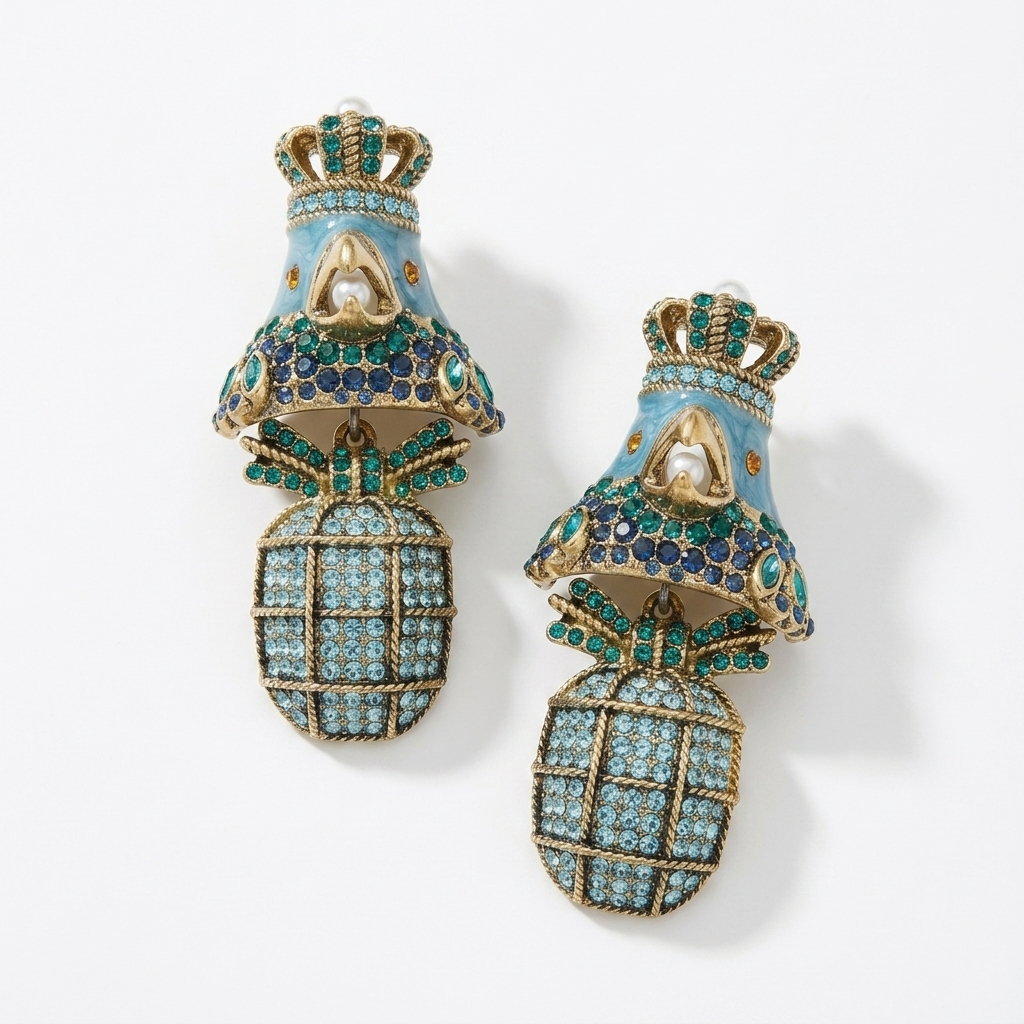 Blue Studded Bird Earrings