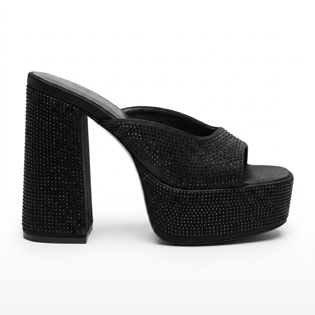 Black Studded Block Heels