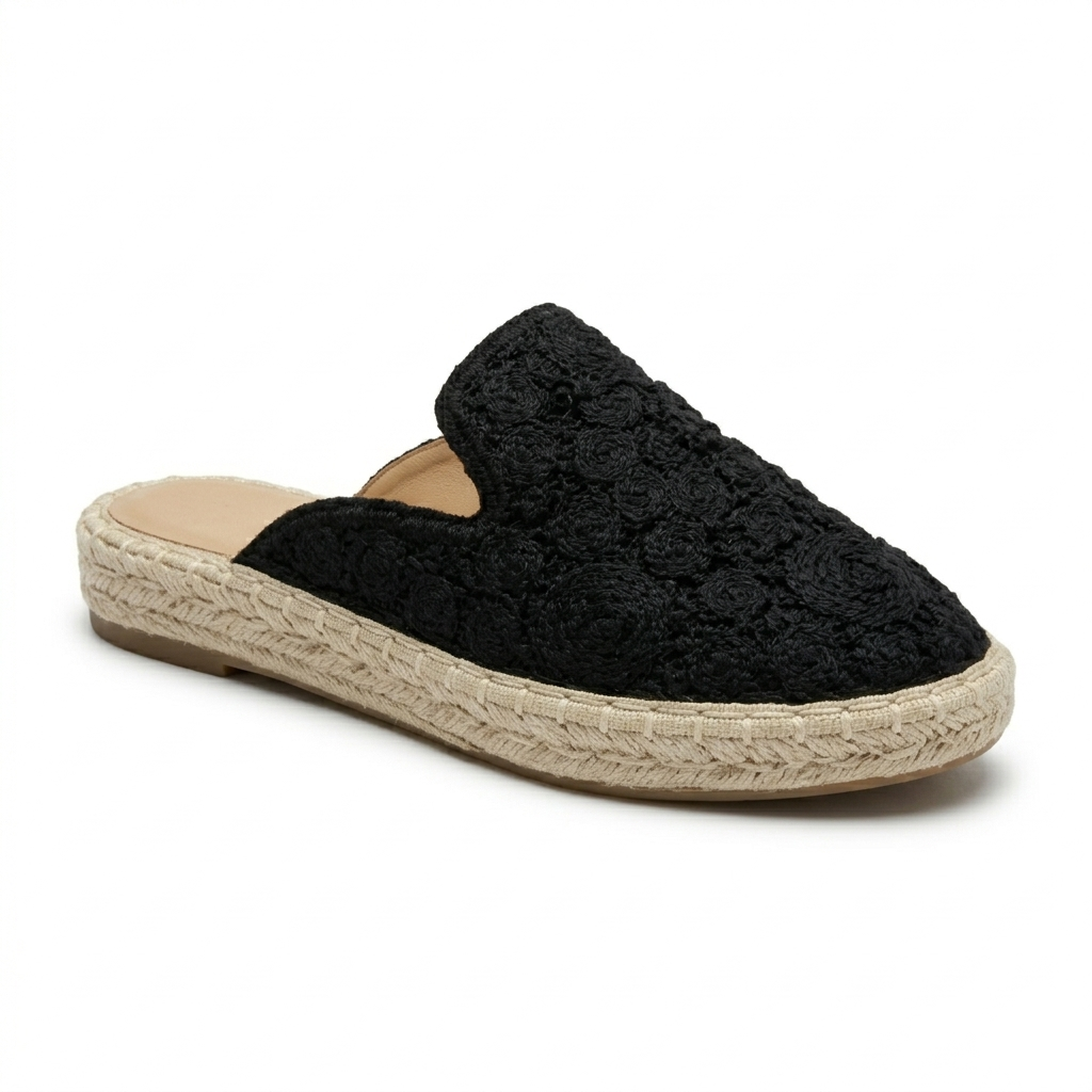 Black Crochet Slide Sandals