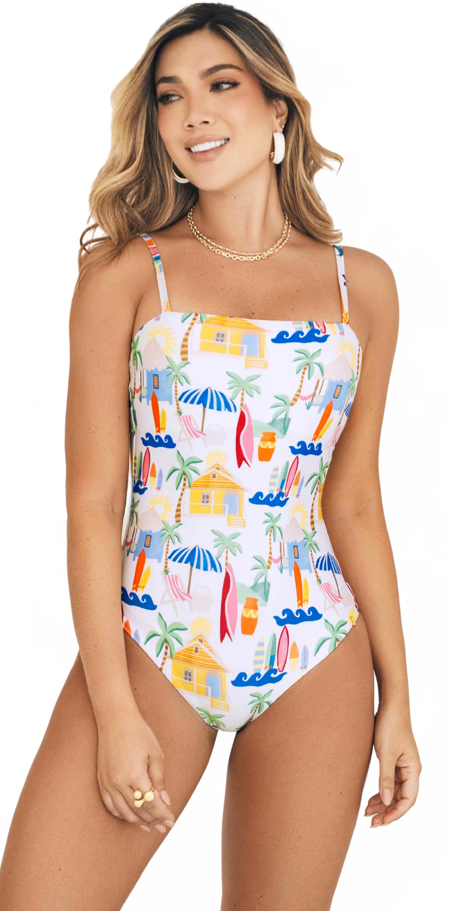 Multi Print White Swimsuit