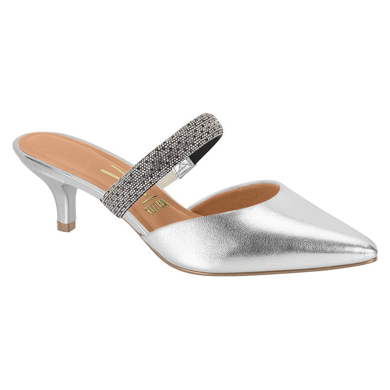 Glitter Strap Silver Kitten Heels