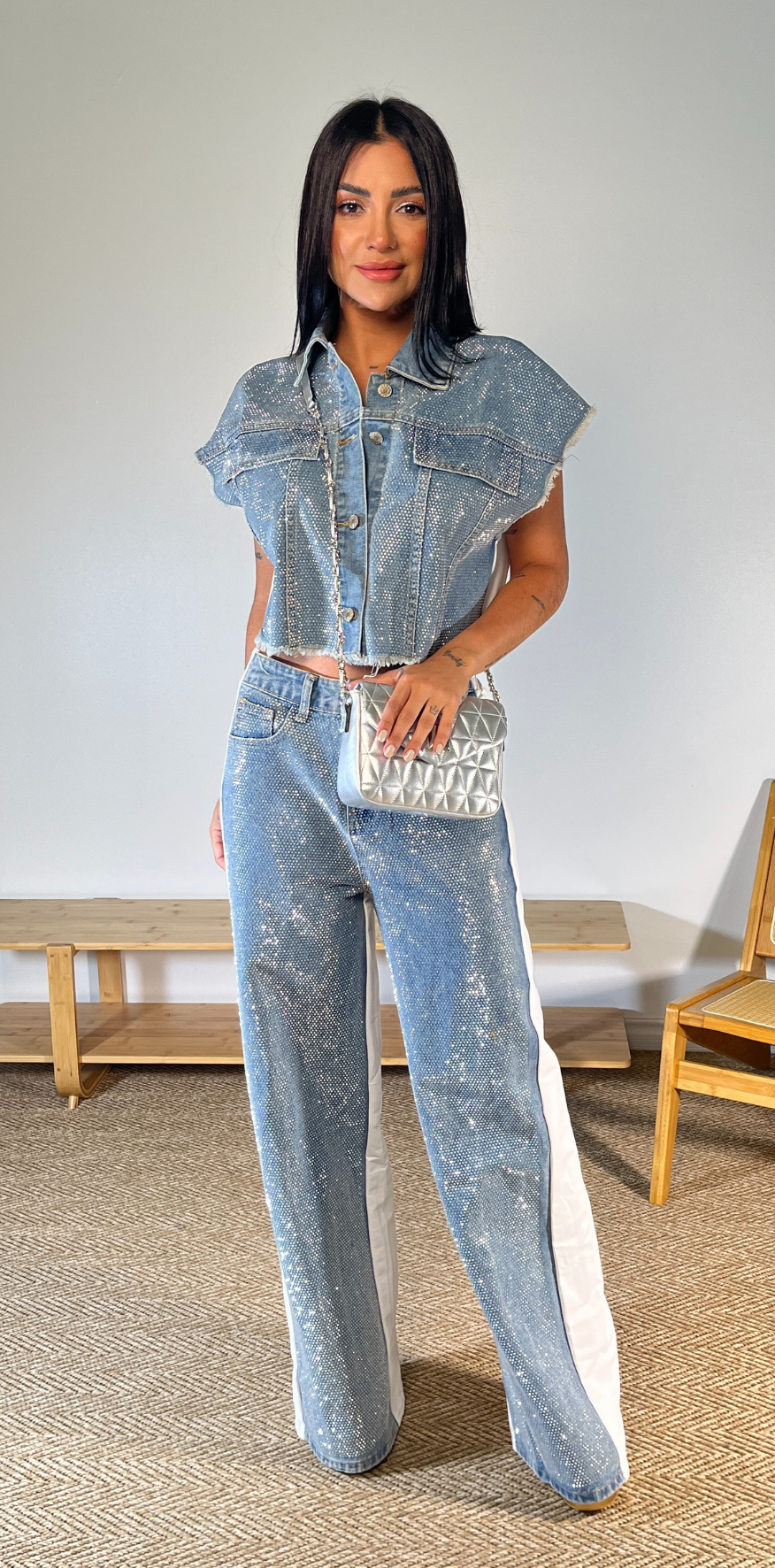 Denim Blue Studded Pants