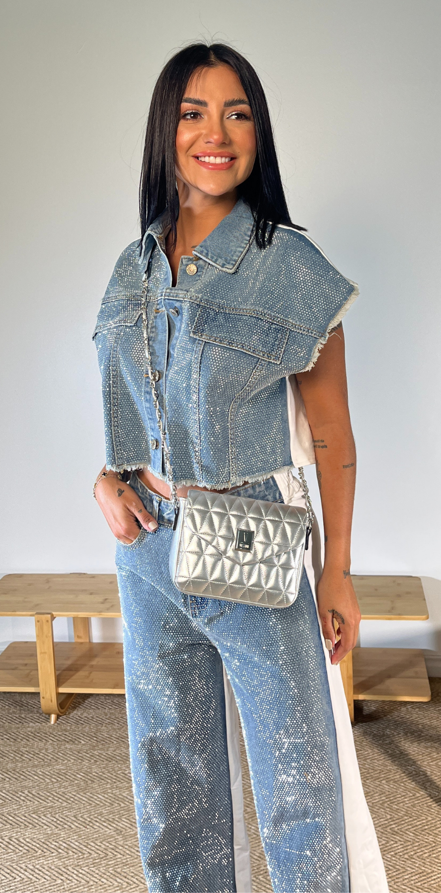 Denim Blue Studded Top