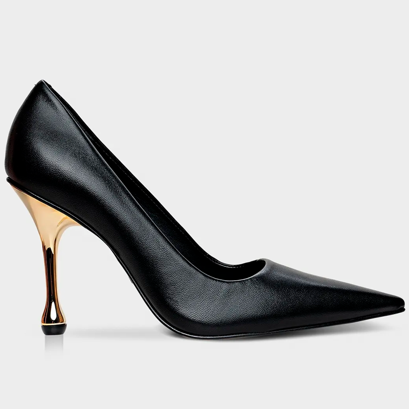 Black Pointy Gold Heels