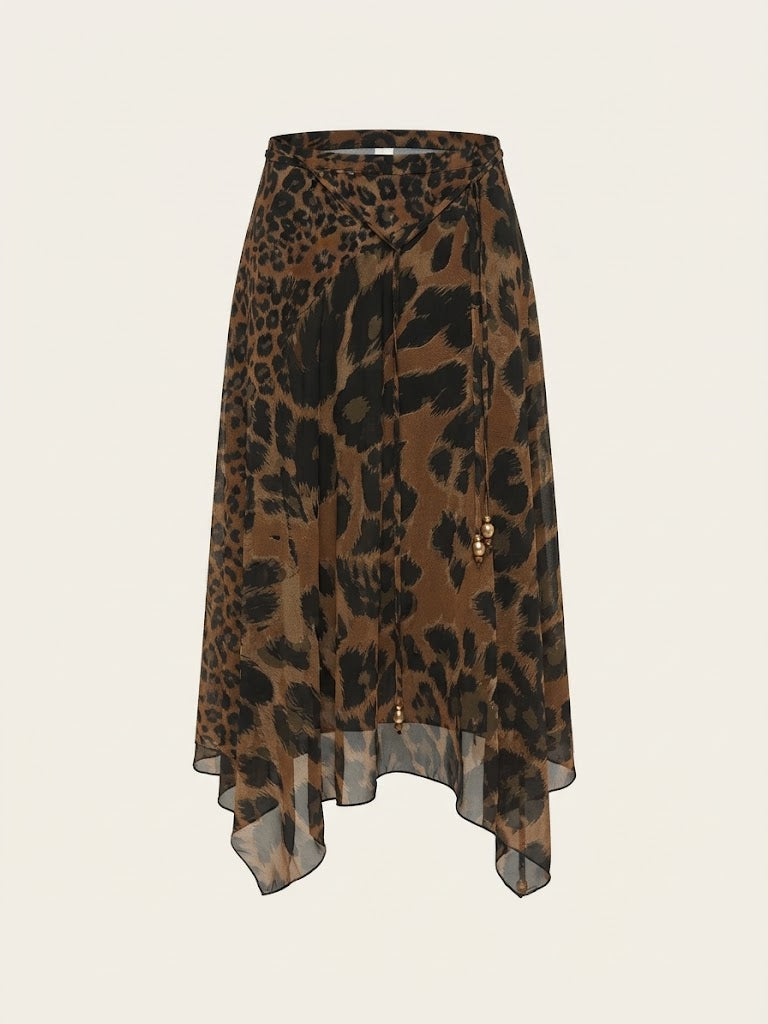 Leopard Asymmetric Midi Skirt