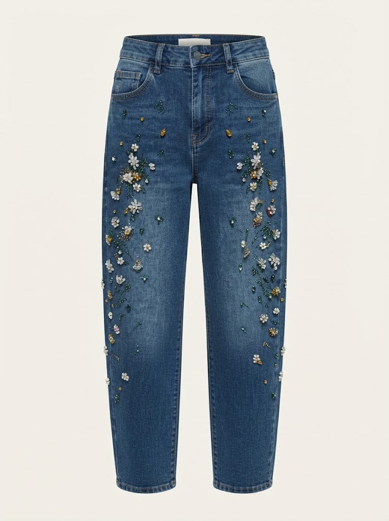 Embellished Floral Denim Jeans