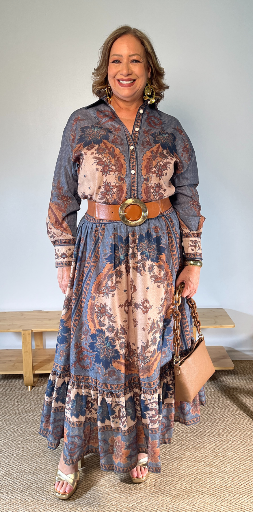 Dusty Blue & Rust Floral Skirt