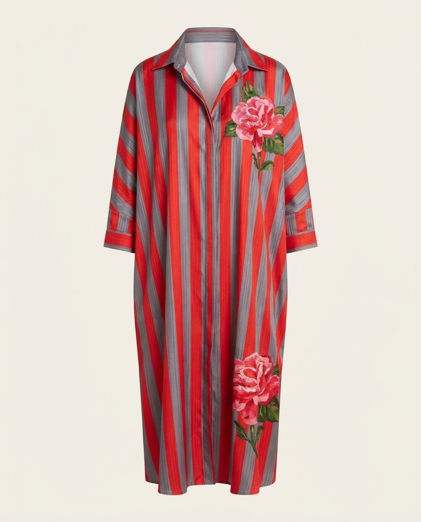 Striped Rose Shirt Dress