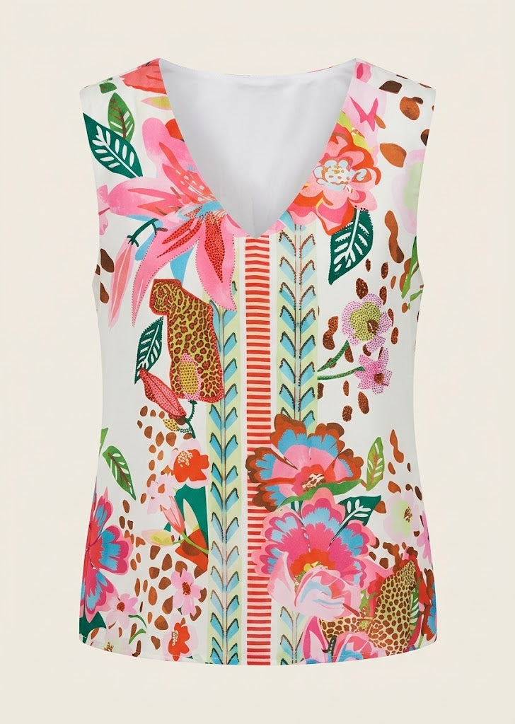 Tropical Botanical Sleeveless Blouse