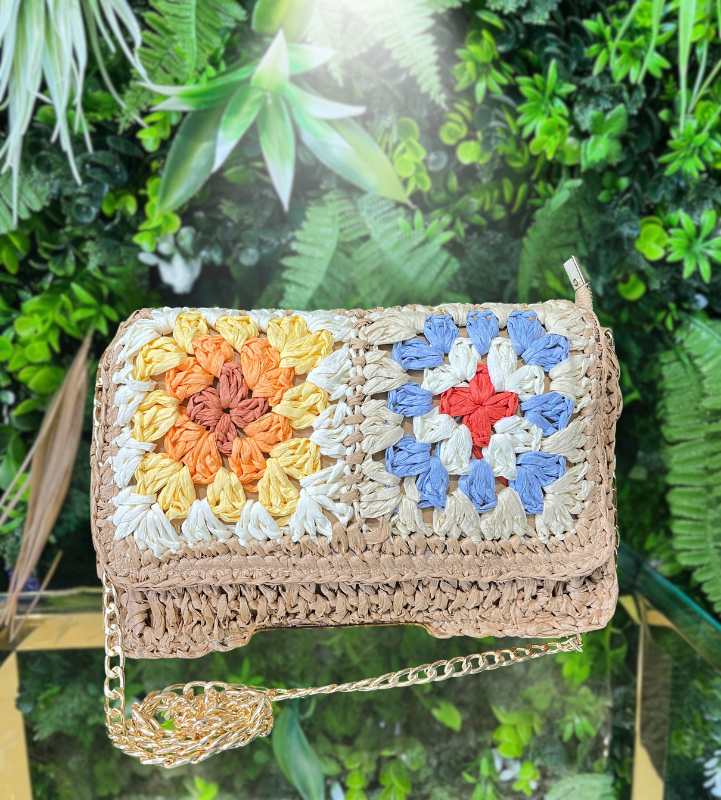 Yellow and Blue Detail Beige Bag