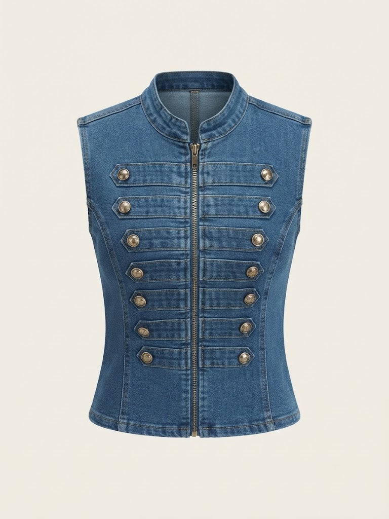Denim Military Vest