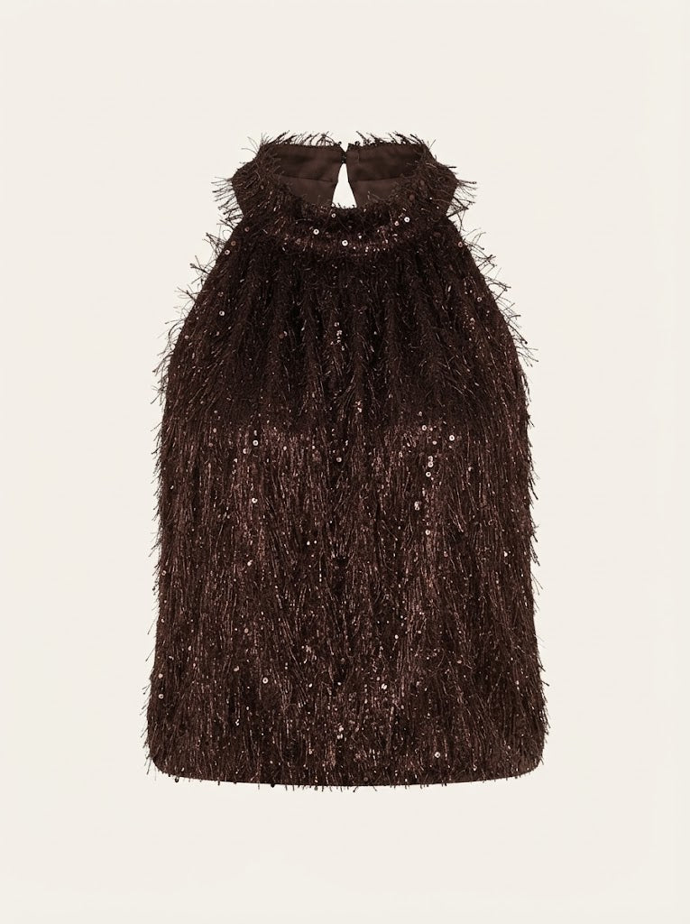 Metallic Fringe Halter Top