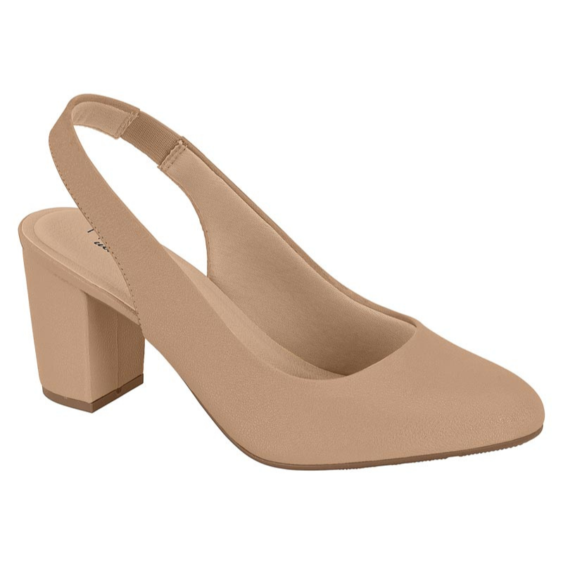 Beige Slingback Block Heels