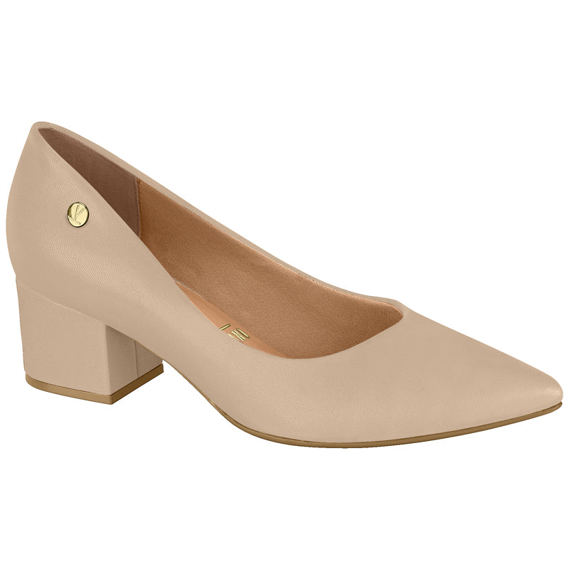 Beige Pointy Low Block Heels