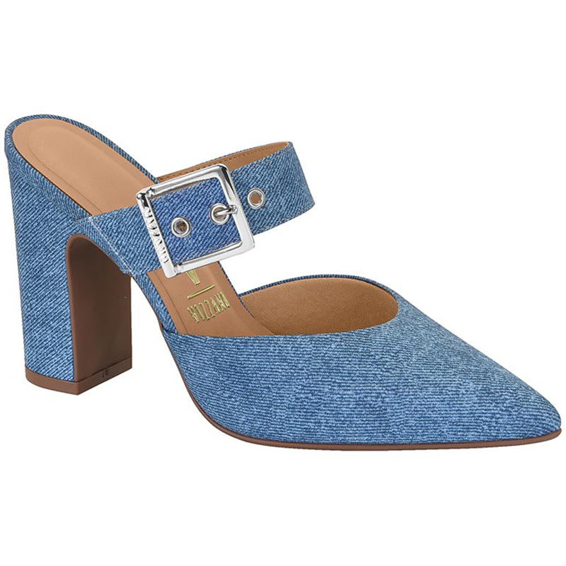 Blue Denim Slide Block Heels