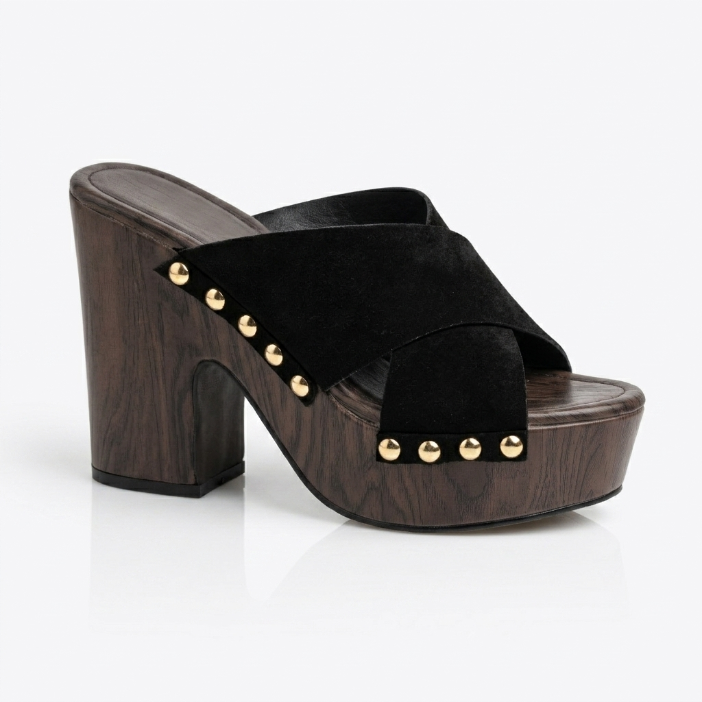 Cross Strap Chunky Heels