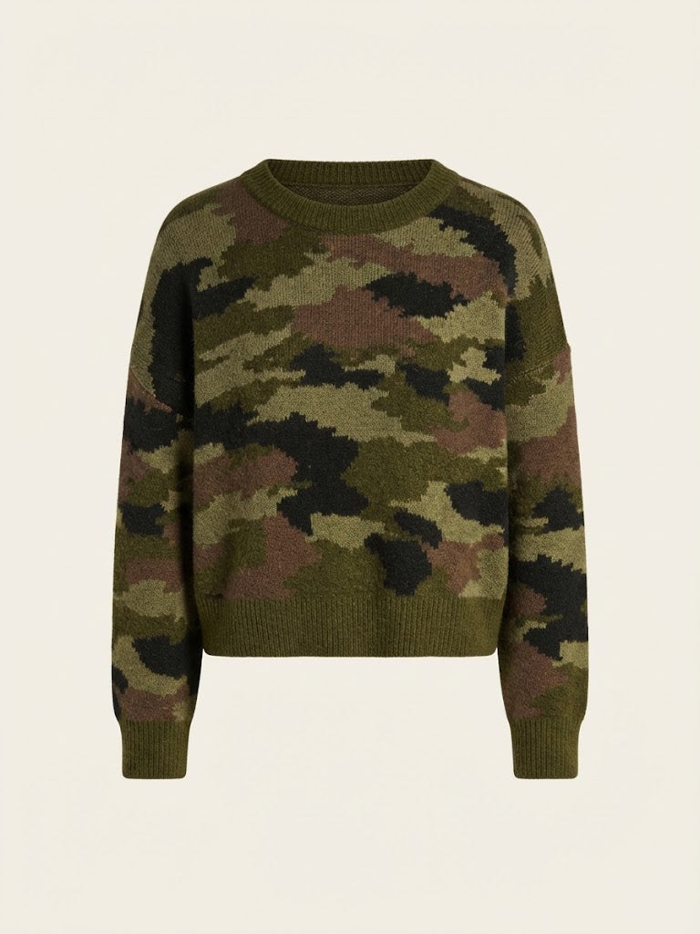 Camo Print Knit Sweater