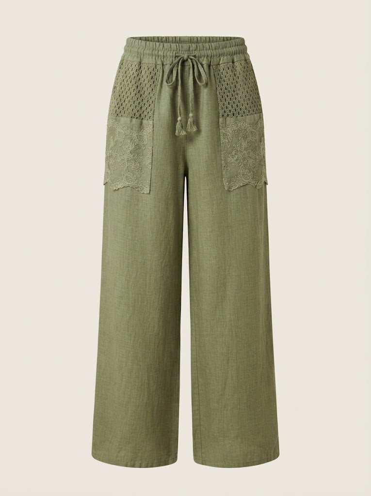 Linen Lace Pockets Pants