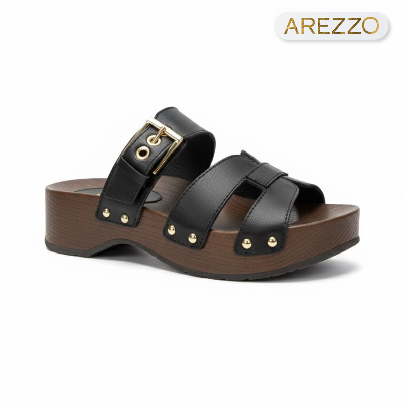 Black Straps Brown Chunky Sandals