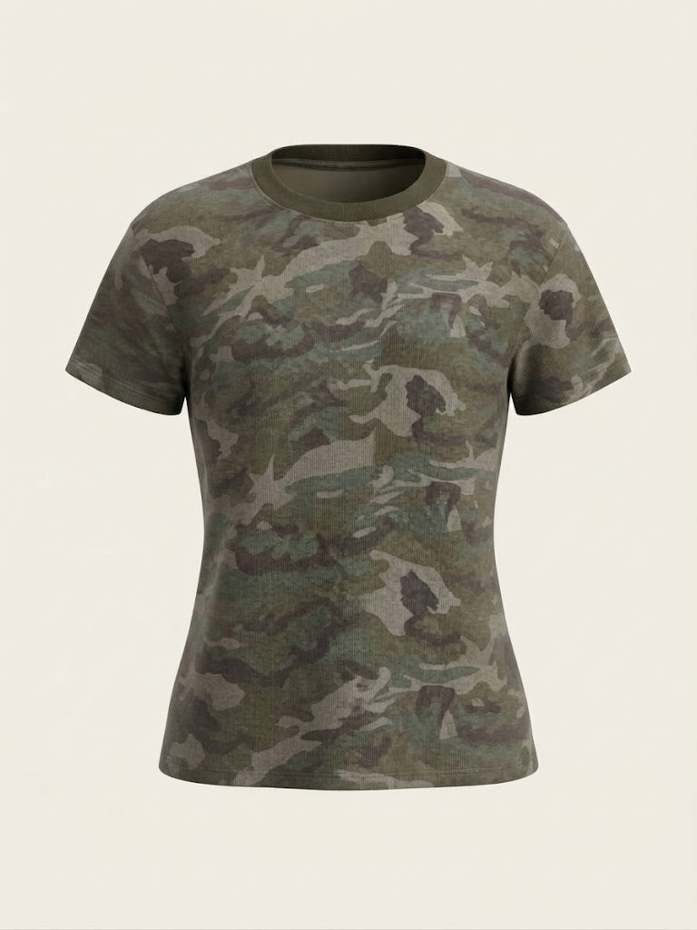 Camo Print Crewneck T Shirt