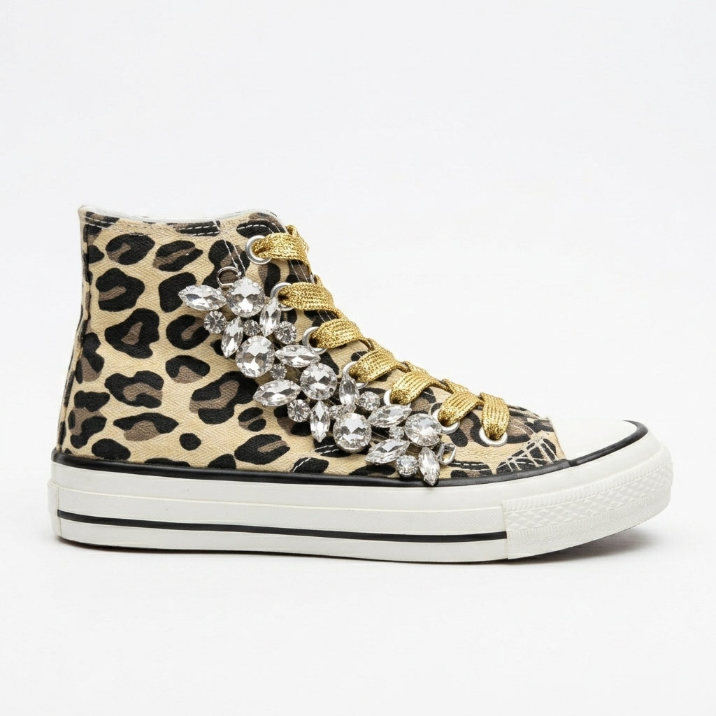 Rhinestones Leopard Print Trainers