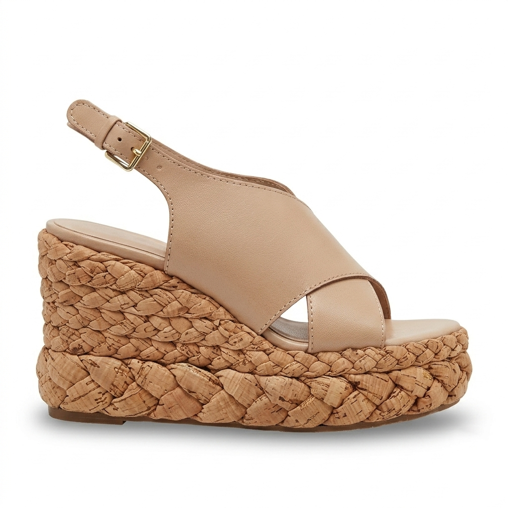 Beige Slingback Natural Wedges