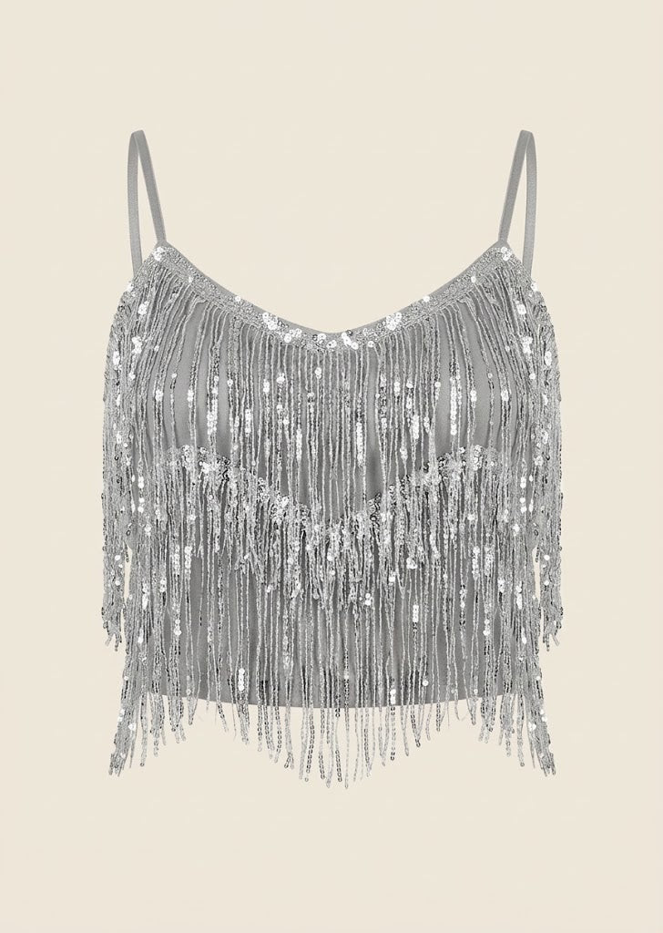 Sequin Fringe Cami Crop Top