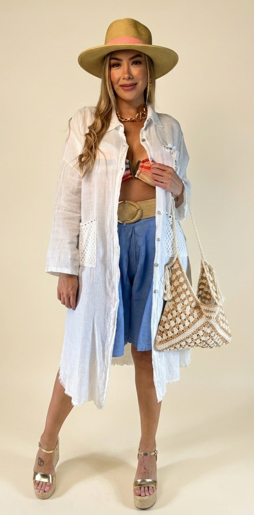 High-Waist Linen Bermuda