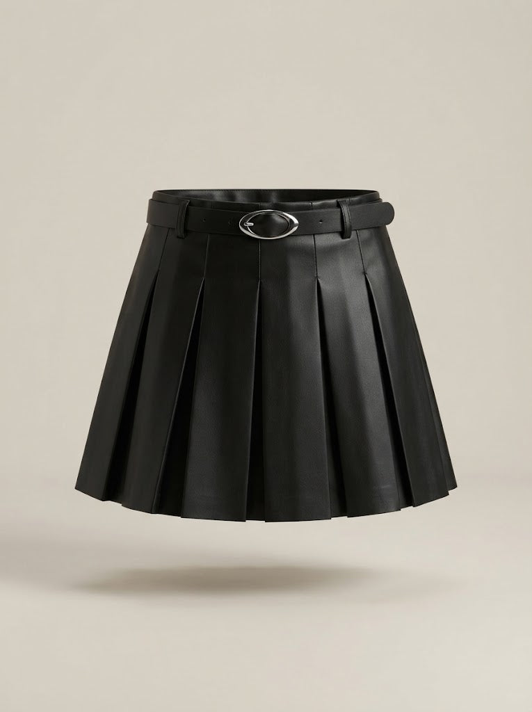 Pleated Faux Leather Mini Skirt